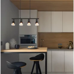 Suspension Verre Fumé-Luminaires Globo Lighting Satella Suspension Noir, 4 lumières