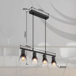 Suspension Verre Fumé-Luminaires Globo Lighting Satella Suspension Noir, 4 lumières