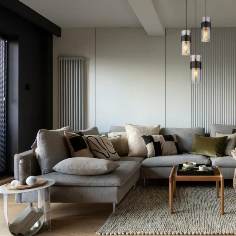 Suspension Verre Fumé-Luminaires Globo Lighting Scarfina Suspension Noir, 3 lumières