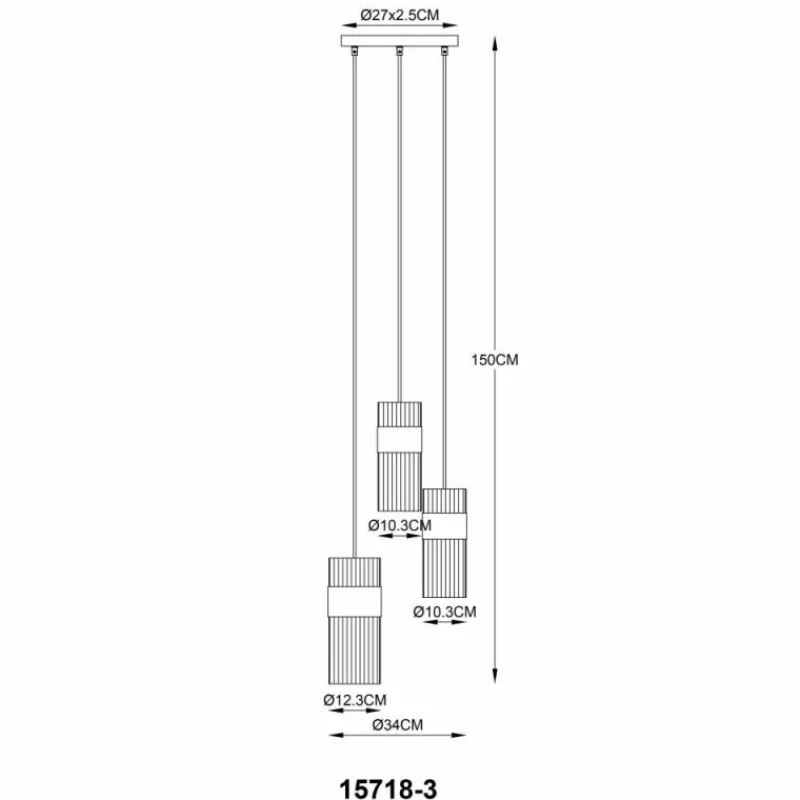 Suspension Verre Fumé-Luminaires Globo Lighting Scarfina Suspension Noir, 3 lumières