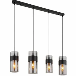 Suspension Verre Fumé-Luminaires Globo Lighting Scarfina Suspension Noir, 4 lumières