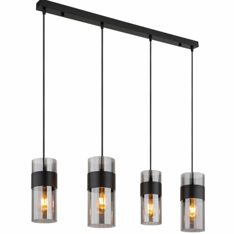 Suspension Verre Fumé-Luminaires Globo Lighting Scarfina Suspension Noir, 4 lumières