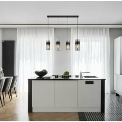 Suspension Verre Fumé-Luminaires Globo Lighting Scarfina Suspension Noir, 4 lumières