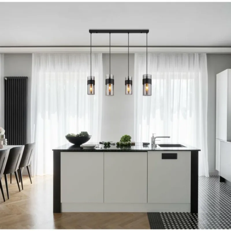 Suspension Verre Fumé-Luminaires Globo Lighting Scarfina Suspension Noir, 4 lumières