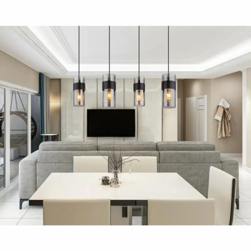 Suspension Verre Fumé-Luminaires Globo Lighting Scarfina Suspension Noir, 4 lumières