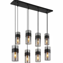 Suspension Verre Fumé-Luminaires Globo Lighting Scarfina Suspension Noir, 8 lumières
