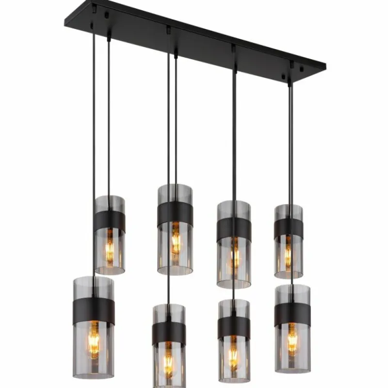 Suspension Verre Fumé-Luminaires Globo Lighting Scarfina Suspension Noir, 8 lumières