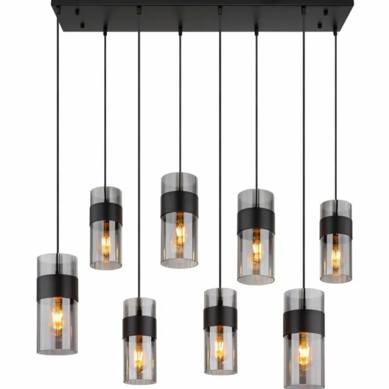 Suspension Verre Fumé-Luminaires Globo Lighting Scarfina Suspension Noir, 8 lumières