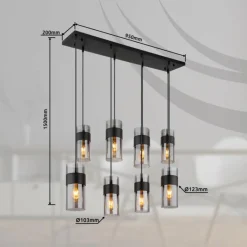 Suspension Verre Fumé-Luminaires Globo Lighting Scarfina Suspension Noir, 8 lumières