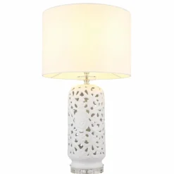 Lampes En Tissu-Luminaires Globo Lighting Sebastian Lampe à poser Transparent, Blanc, 1 lumière