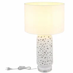 Lampes En Tissu-Luminaires Globo Lighting Sebastian Lampe à poser Transparent, Blanc, 1 lumière