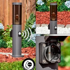hofstein Sessa Prises électriques d'extérieur, Borne lumineuse, Eclairage de chemin Anthracite, 1 lumière, Détecteur de mouvement