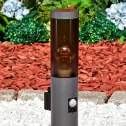 hofstein Sessa Prises électriques d'extérieur, Borne lumineuse, Eclairage de chemin Anthracite, 1 lumière, Détecteur de mouvement