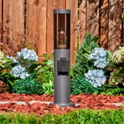 hofstein Sessa Prises électriques d'extérieur, Borne lumineuse, Eclairage de chemin Anthracite, 1 lumière