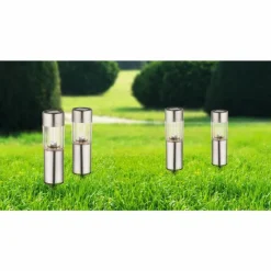 Luminaires Globo Lighting Set de bornes lumineuses solaires Globo LED Acier inoxydable, 4 lumières