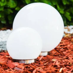 hofstein Set de boules lumineuses solaires LED Acier inoxydable, 2 lumières