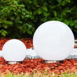 hofstein Set de boules lumineuses solaires LED Acier inoxydable, 2 lumières