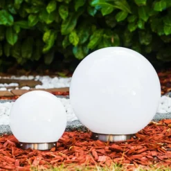 hofstein Set de boules lumineuses solaires LED Acier inoxydable, 2 lumières