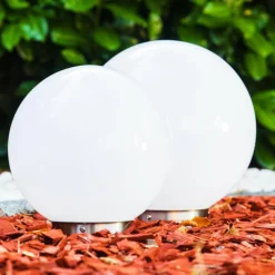 hofstein Set de boules lumineuses solaires LED Acier inoxydable, 2 lumières