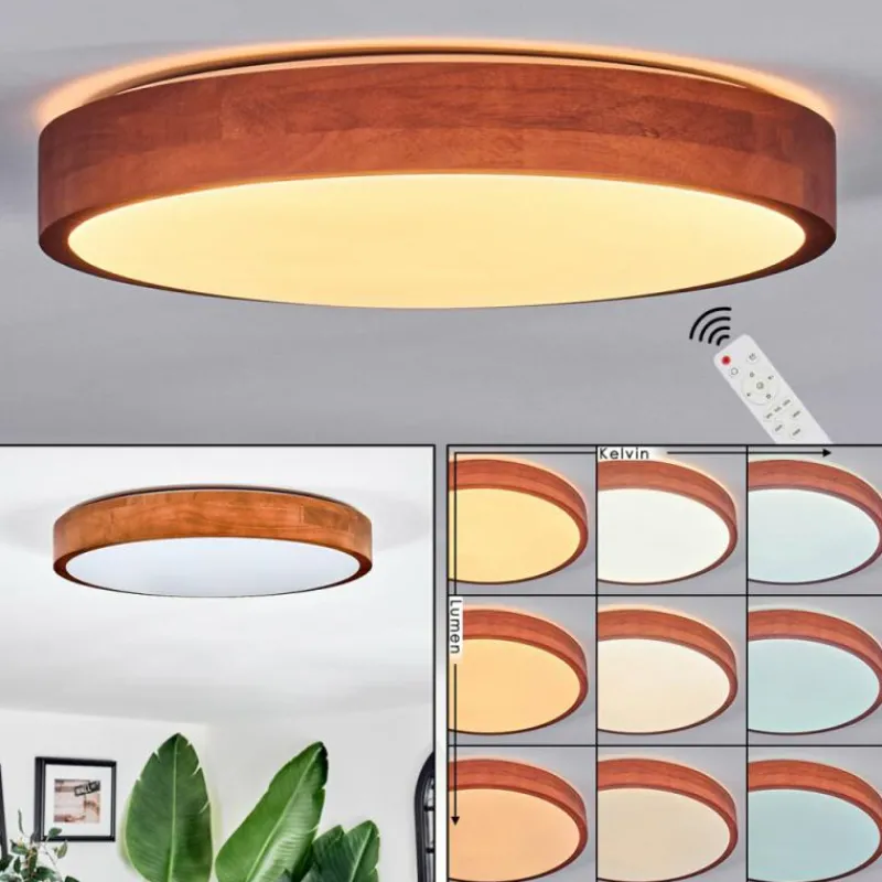 Lampes En Bois-hofstein Sofo Plafonnier, Panel LED Blanc, 1 lumière, Télécommandes