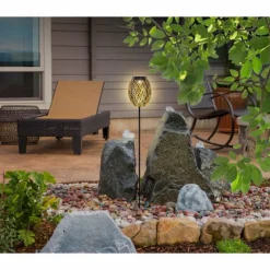 Lampes Dorées-Luminaires Globo Lighting SOLAR Lampe solaire, Eclairage de chemin LED Or, Noir, 1 lumière