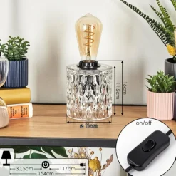 hofstein Sonhim Lampe à poser Noir, Transparent, 1 lumière