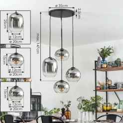 hofstein Soutinho Suspension, Boule lumineuse Clair, Fumé, 4 lumières