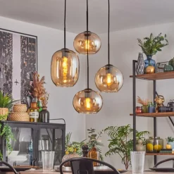 hofstein Soutinho Suspension, Boule lumineuse Ambre, 4 lumières