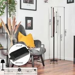 hofstein Specksta Lampadaire LED Cuivre, Noir, Argenté, 3 lumières