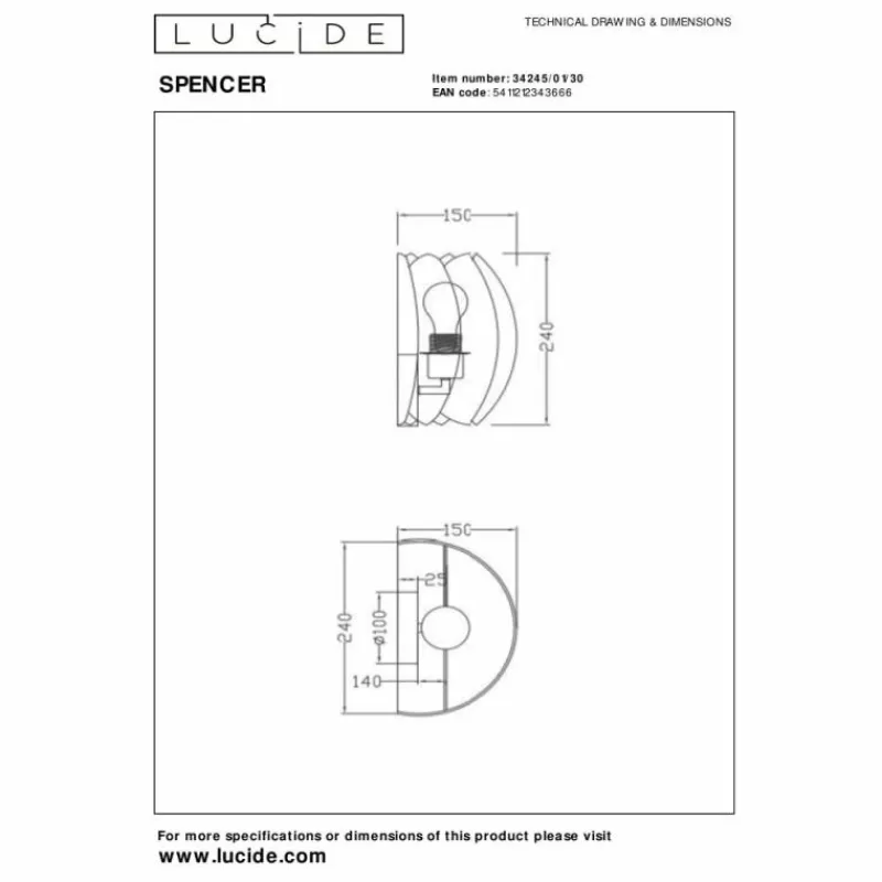 Lampes En Tissu-Luminaires Lucide SPENCER Applique murale Noir, 1 lumière