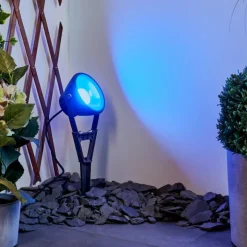 hofstein Spot de jardin Phniet LED Noir, 1 lumière, Télécommandes, Changeur de couleurs
