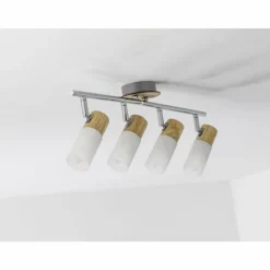 Lampes En Bois-Luminaires Brilliant Spot de plafond Brilliant Babsan Bois foncé, Blanc, 4 lumières