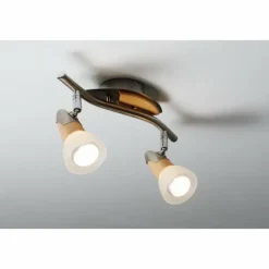 Lampes Vintages & Rétros-Luminaires Globo Lighting Spot de plafond Globo Lord Bois clair, Nickel mat, 2 lumières