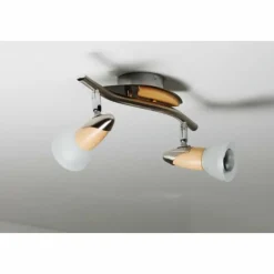 Lampes Vintages & Rétros-Luminaires Globo Lighting Spot de plafond Globo Lord Bois clair, Nickel mat, 2 lumières