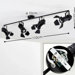 Lampes Industrielles-hofstein Spot de plafond Lichinga Noir, 4 lumières