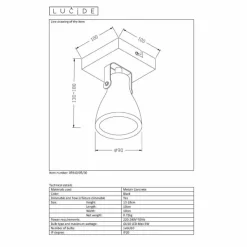 Lampes Industrielles-Luminaires Lucide Spot de plafond Lucide CONCRI LED Noir, 1 lumière