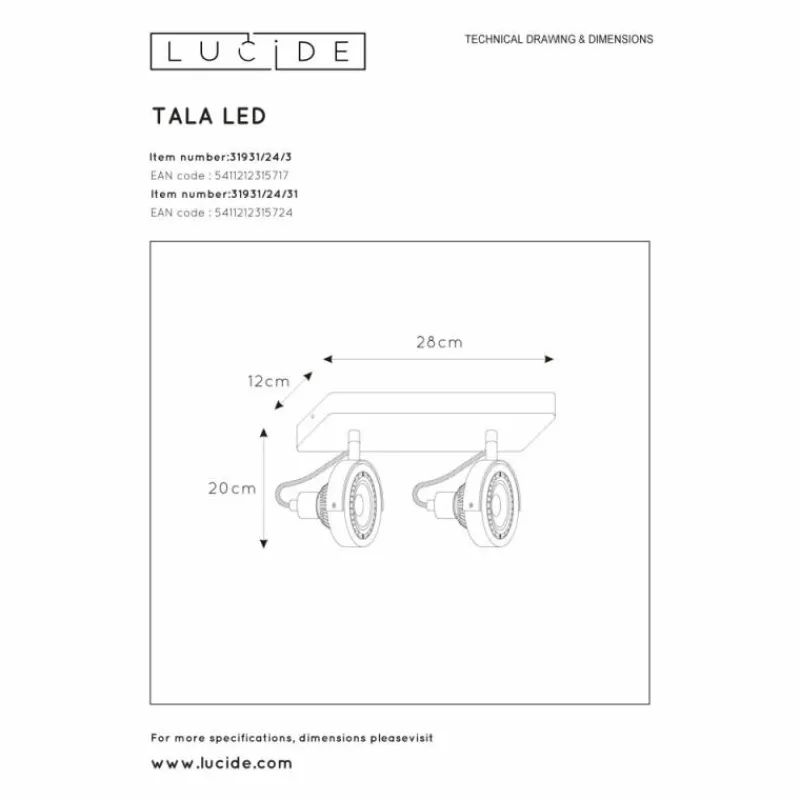 Luminaires Lucide Spot de plafond Lucide TALA LED Blanc, 2 lumières* Spots Et Projecteurs