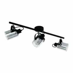 Suspension Verre Fumé-Luminaires Eglo Spot Eglo BERREGAS Chrome, Noir, 3 lumières