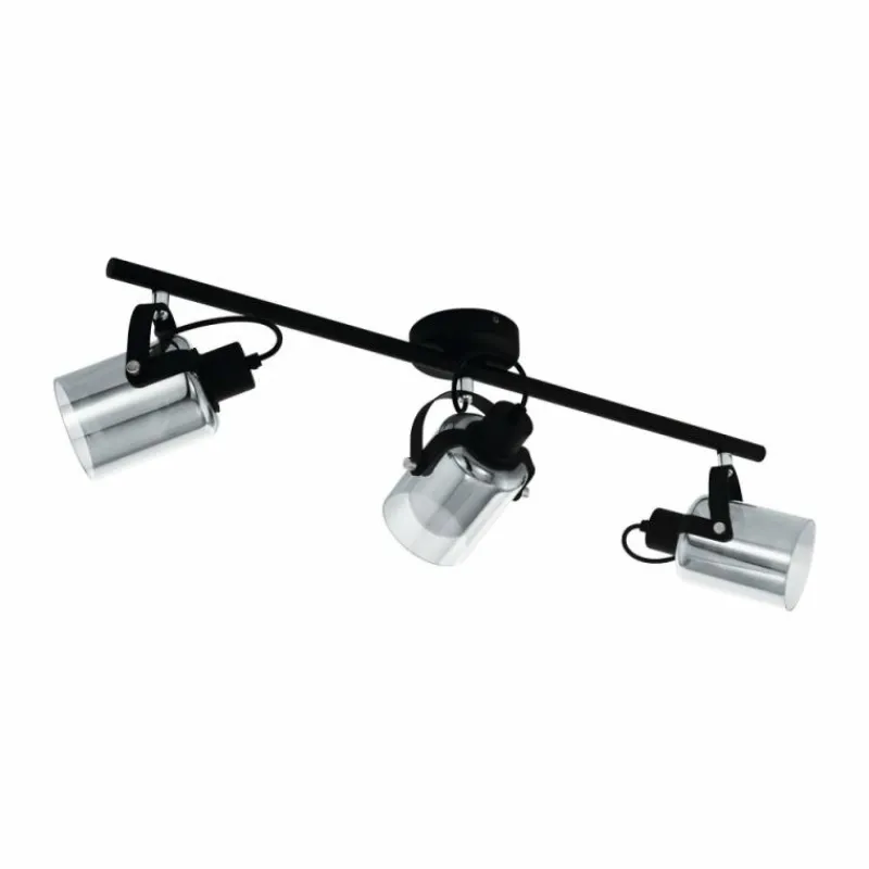 Suspension Verre Fumé-Luminaires Eglo Spot Eglo BERREGAS Chrome, Noir, 3 lumières