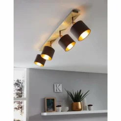 Lampes En Tissu-Luminaires Eglo Spot Eglo VALBIANO Laiton, Nickel mat, 4 lumières