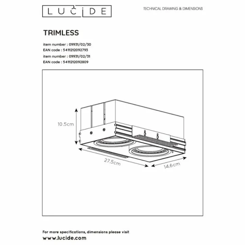Luminaires Lucide Spot encastrable Lucide TRIMLESS Blanc, 2 lumières* Luminaires Encastrés