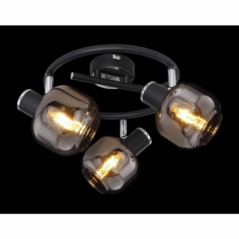 Suspension Verre Fumé-Luminaires Globo Lighting Spot Globo ORNELA Noir, 3 lumières