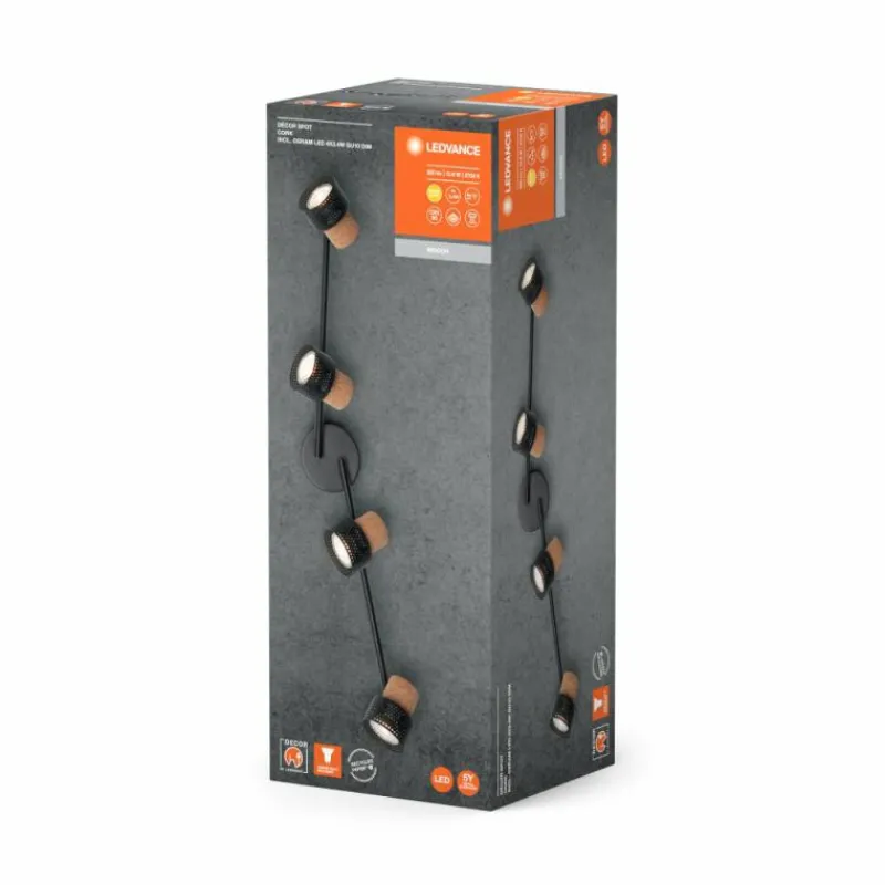 Lampes En Bois-Luminaires Ledvance Spot Plafonnier LED Noir, 4 lumières