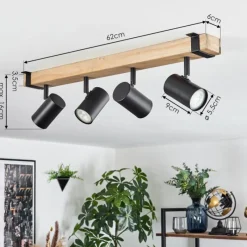 Lampes Industrielles-hofstein Storuma Plafonnier, Spot de plafond Écru, Noir, 4 lumières