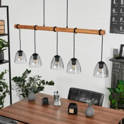 Luminaires Scandinaves-hofstein Suspension Afurada Écru, Noir, 5 lumières
