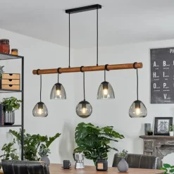 Luminaires Scandinaves-hofstein Suspension Afurada Écru, Noir, 5 lumières