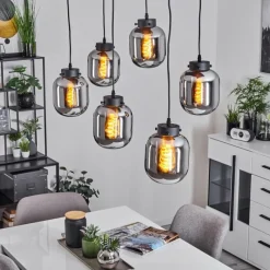 Suspension Verre Fumé-hofstein Suspension Arieux Noir, 6 lumières