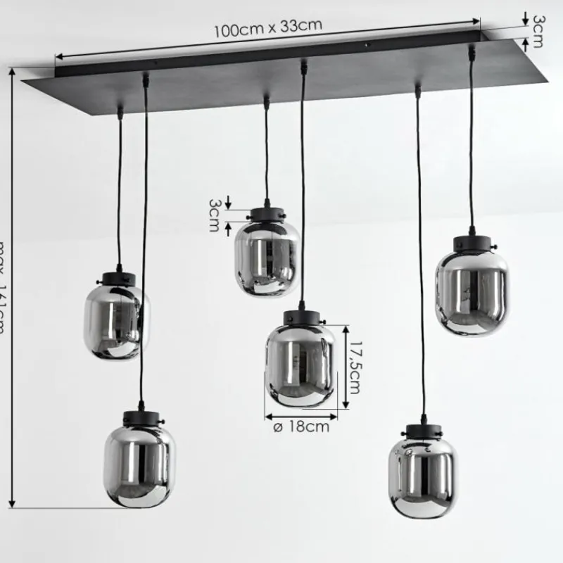 Suspension Verre Fumé-hofstein Suspension Arieux Noir, 6 lumières