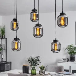 Suspension Verre Fumé-hofstein Suspension Arieux Noir, 6 lumières