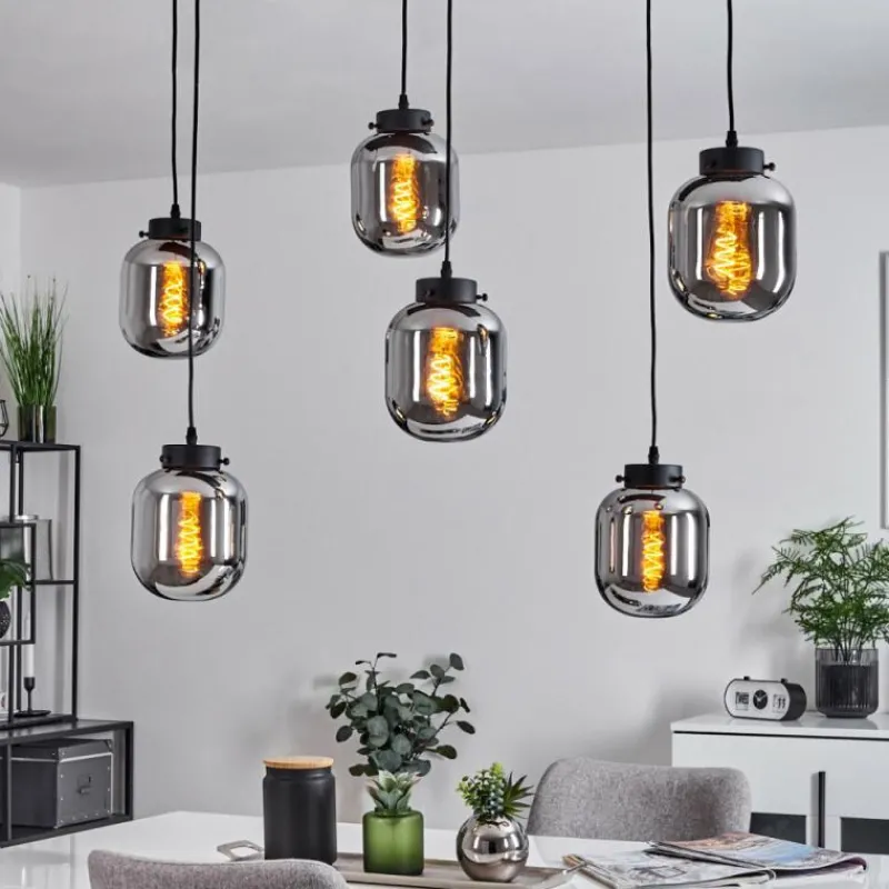 Suspension Verre Fumé-hofstein Suspension Arieux Noir, 6 lumières